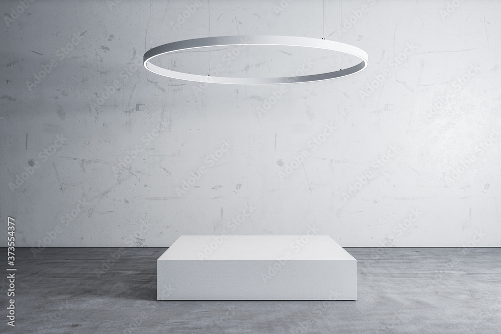 Aufkleber Modern style empty hall with podium in center and circular lamp.
