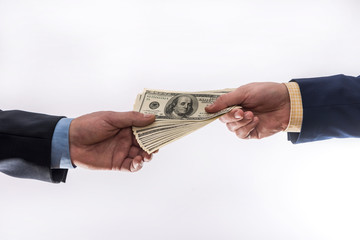transfer money dollars in the hands isolated