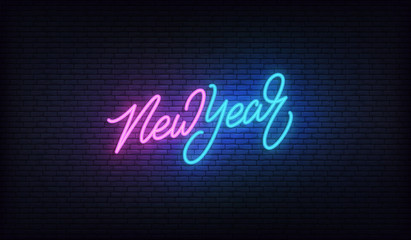 New Year neon. New Year holiday lettering vector design