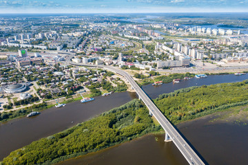 Nizhny Novgorod. Metro bridge and Kanavinsky bridge over the Oka river