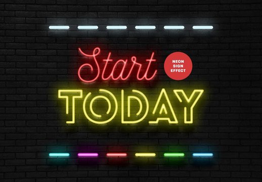Realistic Neon Sign Effect Mockup