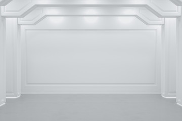 Modern white classical interior with copyspace on wall.