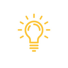 Idea icon, shinning light bulb. Electric lamp linear pictogram. Bright solution symbol.