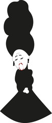 friendly cartoon with an Opera singer who sings, dressed in a long black dress