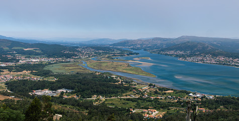 View of Minho river estuary from a viewpoint in Galicia, with Portugal in front of it
