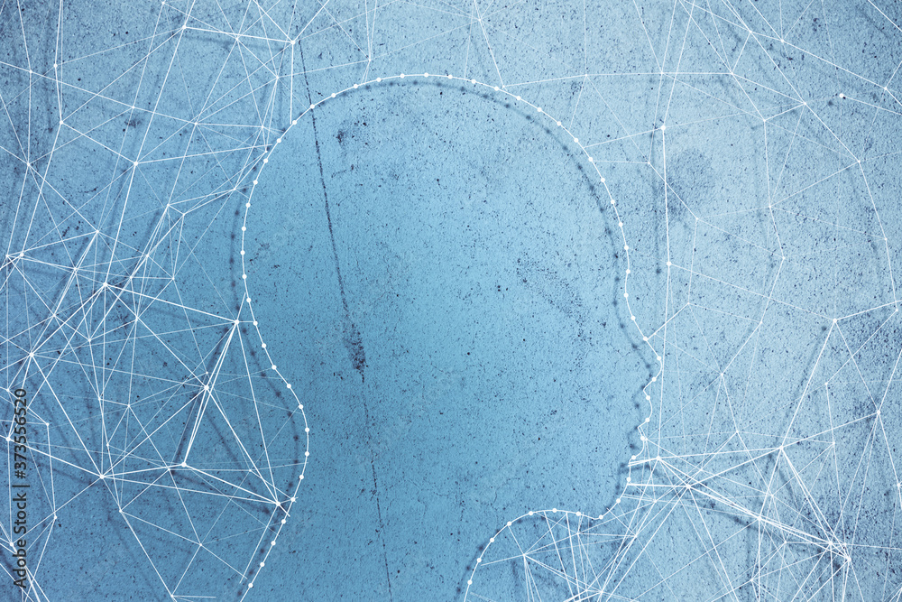 Aufkleber side view of abstract head outline on polygonal background.