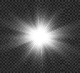 Star explodes on transparent background. Sparkling magic dust particles. Bright Star. The transparent shining sun, bright flash.