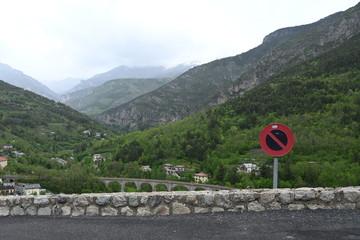 warning sign on the mountain