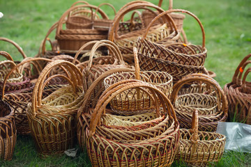 Handmade wicker baskets at the fair sale