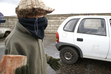 Public disorder, teenager committing street crime 