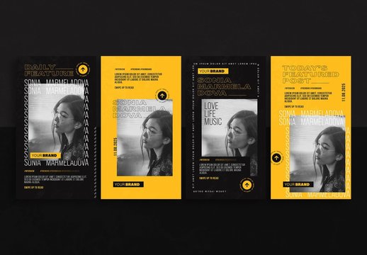 Urban Music Style Social Media Layouts in Black and Yellow