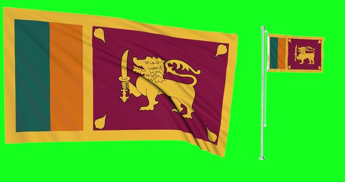 Green screen Sri Lanka two flags waving lankan flagpole animation 3d chroma key	