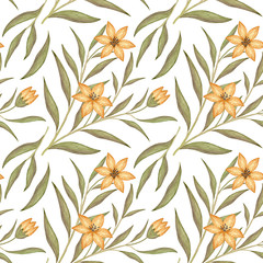 Watercolor seamless floral pattern with the vintage flowers. Hand-drawn backdrop for the fabric or wrapping paper.