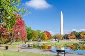 Autumn in Washington D.C. - Washington Monument as seen from Constitution Garden Park