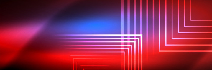 Shiny neon glowing techno lines, hi-tech futuristic abstract background template with square shapes