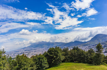 Fototapeta na wymiar mountain landscape with blue sky, quito, ecuador