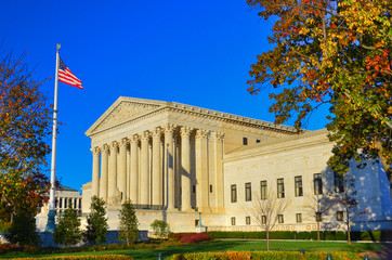 U.S. Supreme Court Building in autumn foliage - Washington D.C. United States of America - obrazy, fototapety, plakaty