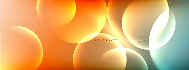 Vector abstract background liquid bubble circles on fluid gradient with shadows and light effects. Shiny design templates for text