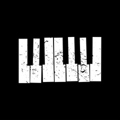 Grunge black and white piano keys with copy space