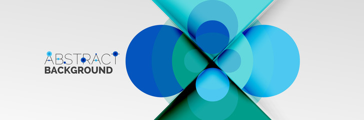 Bright color circles, abstract round shapes and triangles composition with shadow effects. Vector modern geometric design template