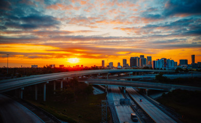 Naklejka na ściany i meble sunrise over the city Miami Florida 