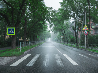 Obraz premium Empty foggy road in the early morning