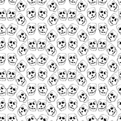 Creepy skulls black and white halloween seamless vector pattern. Monochromatic spooky surface print design for fabrics, stationery, and packaging.
