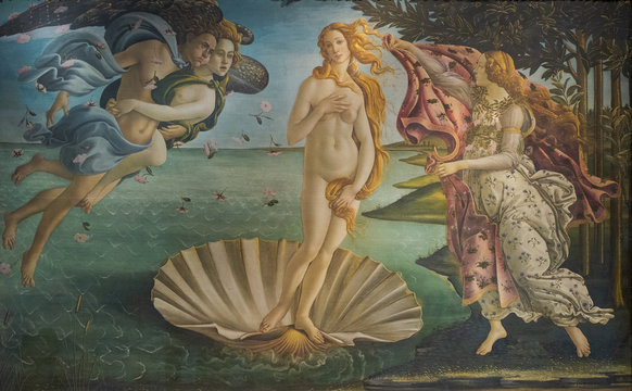 Alessandro Filipepi alias Sandro Botticelli (1445-1510),  The birth of Venus, 1484-1486 circa, Tempera on canvas. Uffizi galleries, Florence, Italy.