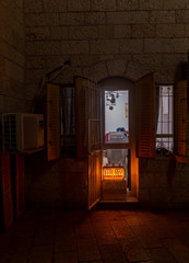 Chanuka lights on old jerusalem city street