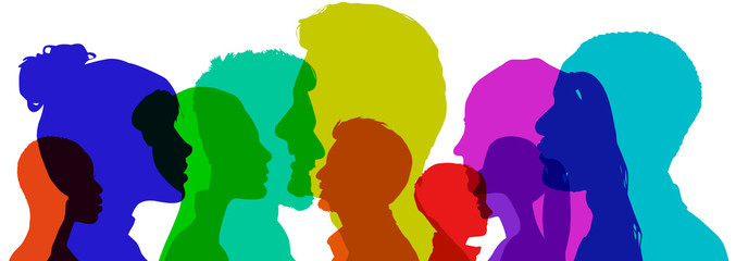 diversity concept, with silhouettes in color, of people of different ethnicities, ages and gender