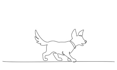 Continuous one line drawing. Walking dog. Vector illustration