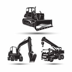 Set of heavy building machines