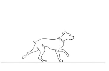 Continuous one line drawing. Walking dog. Vector illustration