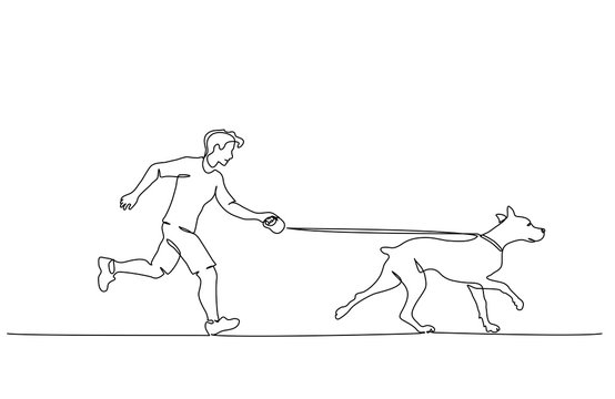 Man running with dog. Continuous one line art