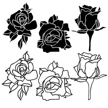 Vector illustration, floral ornament, silhouette of a rose in black, isolate on a white background, for design of cards, banners