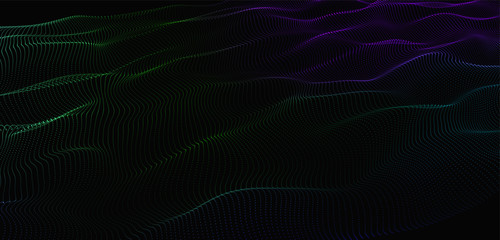 Low poly shape with colorful dots on light background. Abstract polygonal dark space background . Dynamic particles wave. Big data visualization 3D. Digital black landscape.