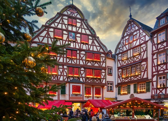 Idyllic christmas market in the old town of Bernkastel-Kues at the Mosel, Germany