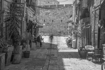 Old city jerusalem street in summer tourism vacation