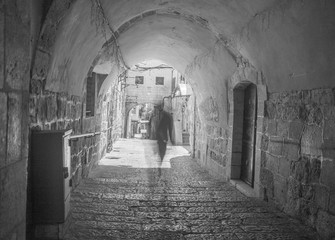 Fototapeta na wymiar Old city jerusalem street in summer tourism vacation