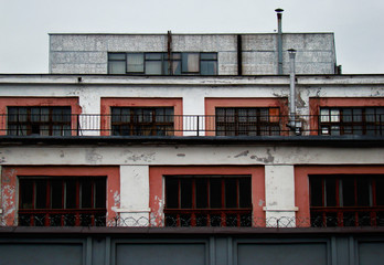 the facade of the industrial building is close-up