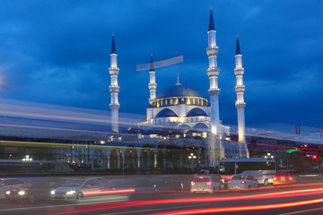 Fototapeta na wymiar melike hatun mosque at night - Ankara, Turkey