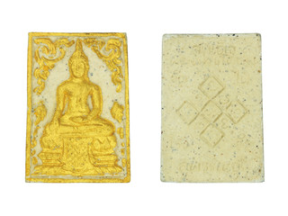Small Buddha image or Thai amulet isolated on white background