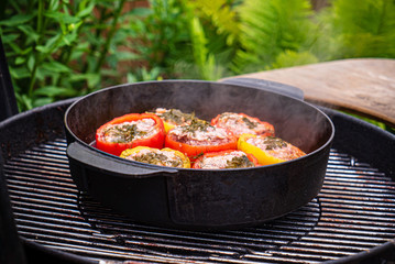 grilled stuffed pepper with tomato sauce