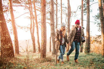 Fototapeta premium Traveler couple exploring highlands. Freedom and active lifestyle concept.