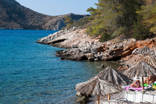 Hydra Island, Greece 2020. The beach of Hydra island