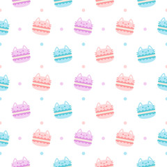Cute cat macaron dessert seamless pattern background
