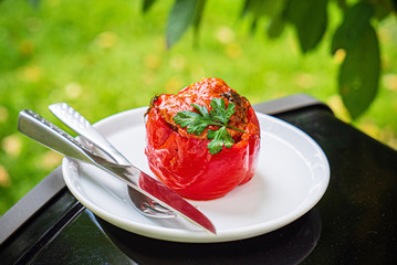 grilled stuffed pepper with tomato sauce