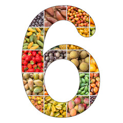Number 6 with Fruit Background - White Background