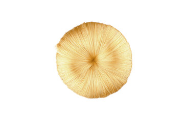 Donut made by blond hair isolated on white background