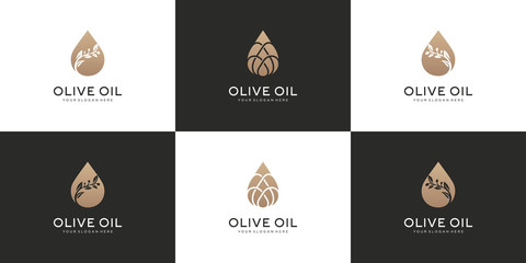 Set collection olive oil, symbols for beauty salon, skincare, cosmetic, yoga and spa products.